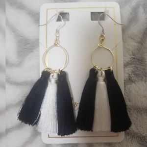 Black and white tassel earrings